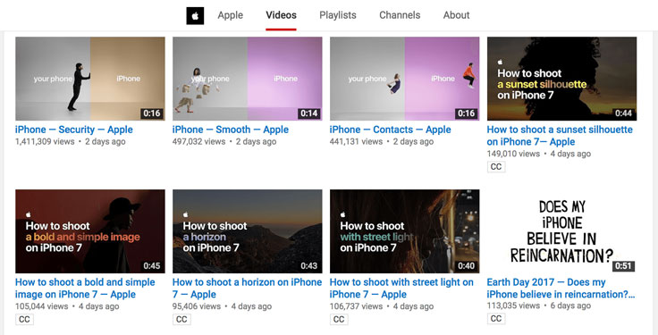 YT Thumbnail title examples by Apple.