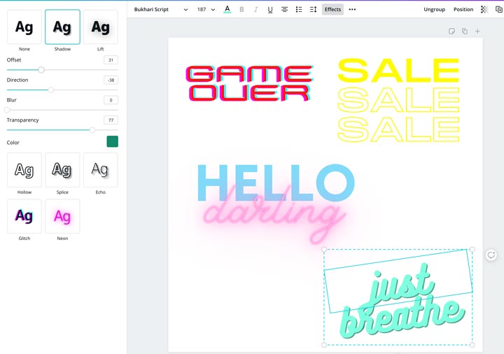 canva font effects options