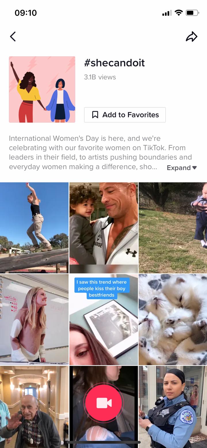 International Womens Day on tiktok screenshot.