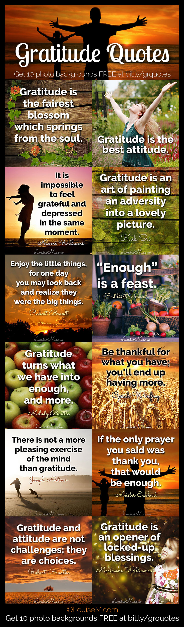 Infographic with 30 days of gratitude quotes images.