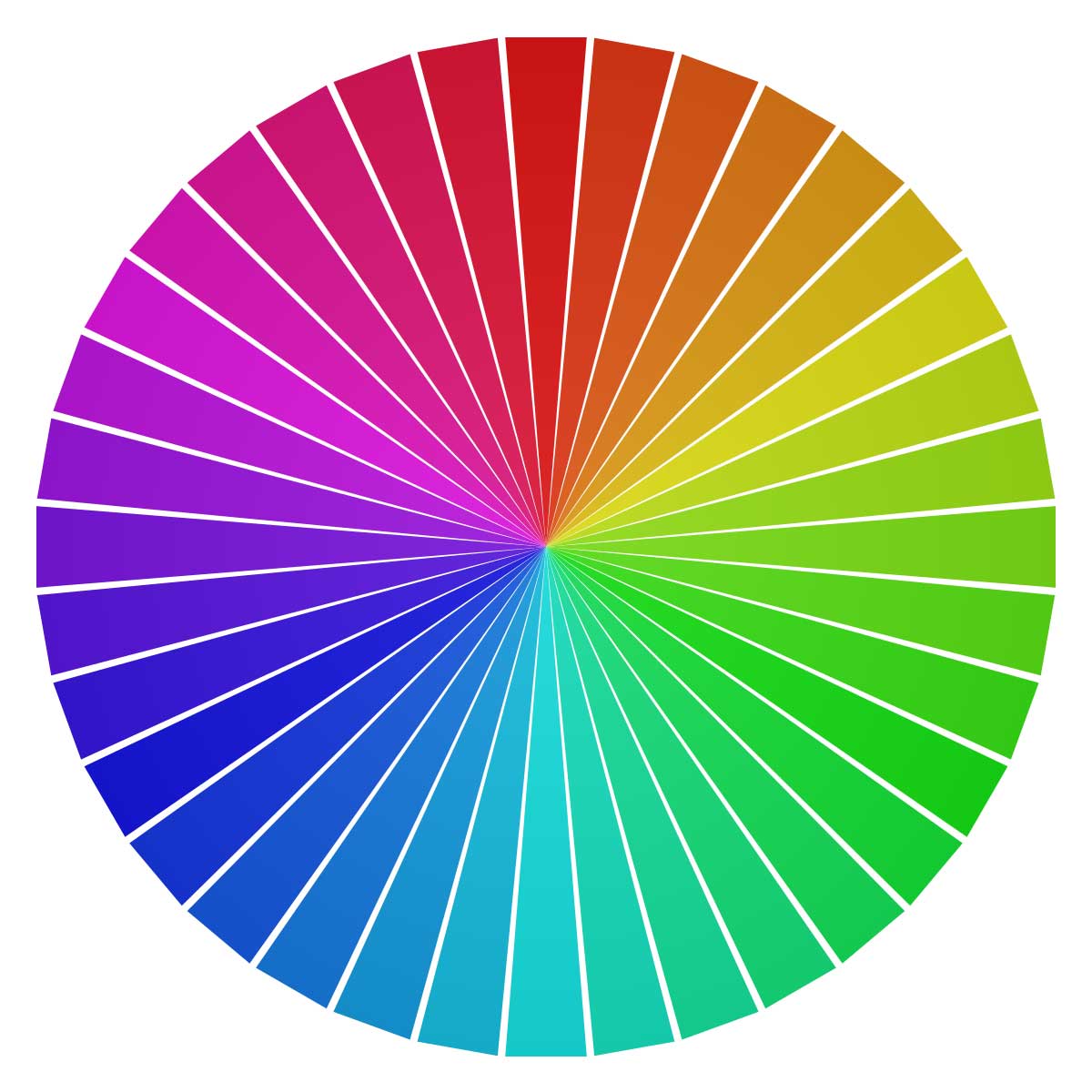 color wheel with 36 different blends of the main colors.