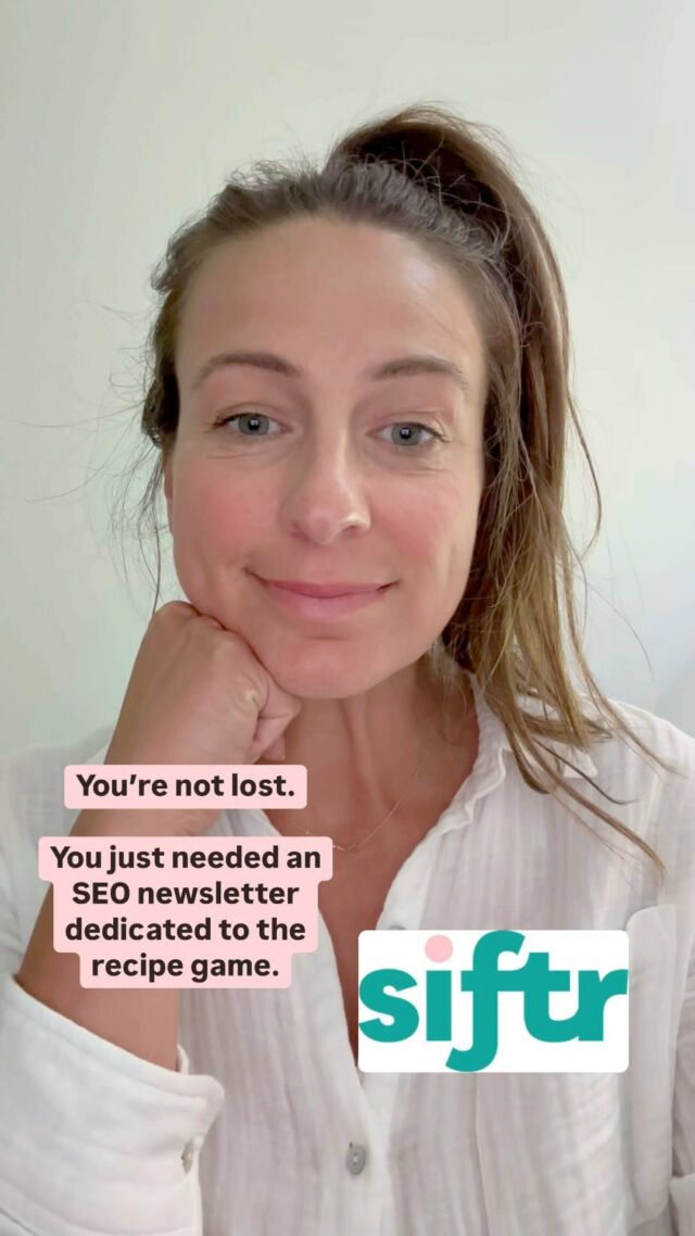 We’re grateful to all you Siftrs (or should we say Sifties… 😏 ) for signing up for the Siftr newsletter!

We are floored by the reception to Siftr so far!

Here’s a taste of what you get with a monthly Siftr newsletter subscription:

Recipe search news sifted into your inbox (good stuff, sifted 🍩).

Real life examples of recipe site success (yup, lots of sites are growing 🤩). 

Actionable recipe SEO insights (to do, today ✔️). 

Plus a lot more!

To sign-up for Siftr visit siftrseo.com, or click the link in bio.