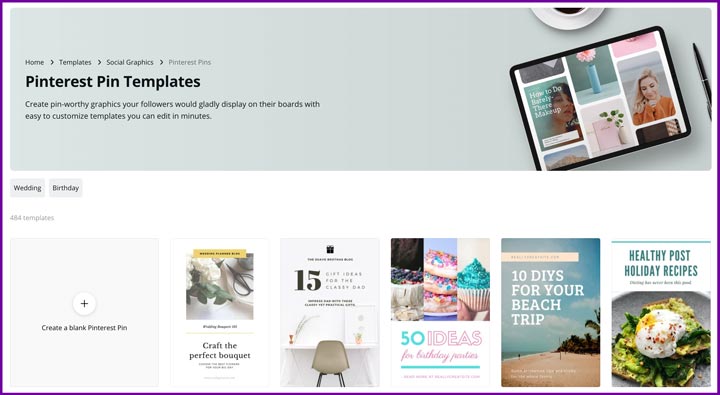 Canva pin templates screenshot