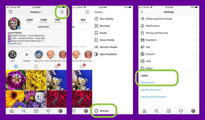 Where to add an Instagram account screenshot