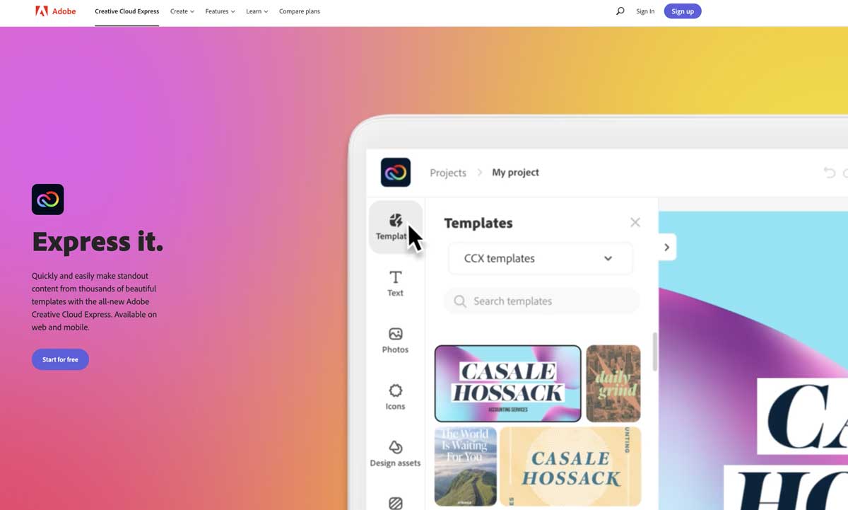 Adobe Creative Cloud Express website.