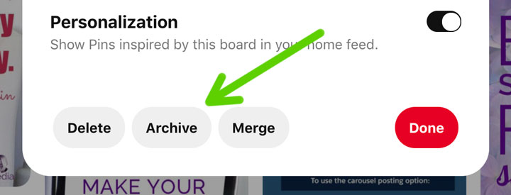 How to archive Pinterest boards screenshot