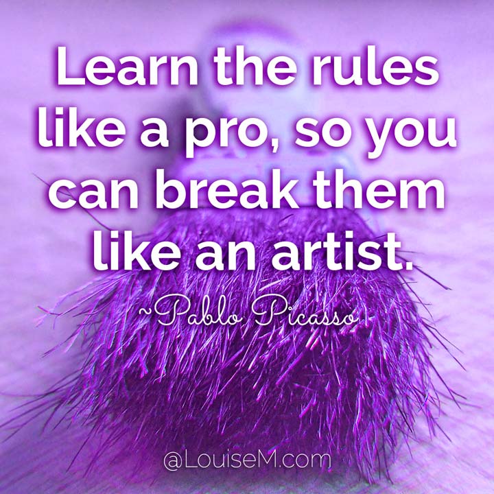 picasso art quote about breaking rules with purple paintbrush.