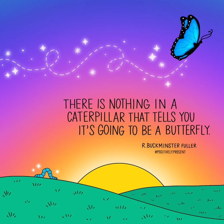 Positively Present Butterfly doodle art.