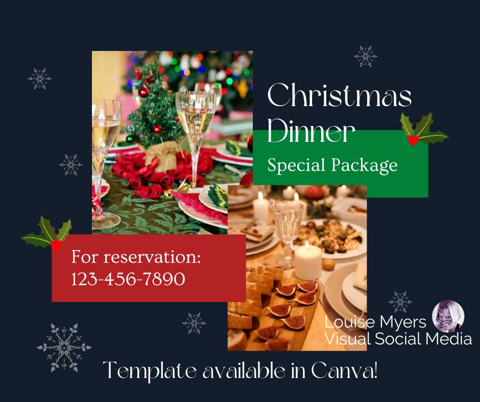 elegant food on black background is a sample for christmas dinner savings at restaurant.