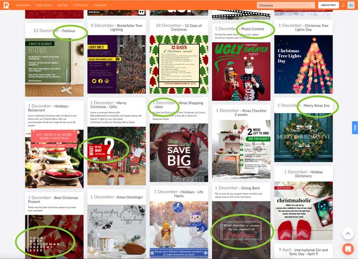 screenshot of christmas themed graphics for engagement and sales.