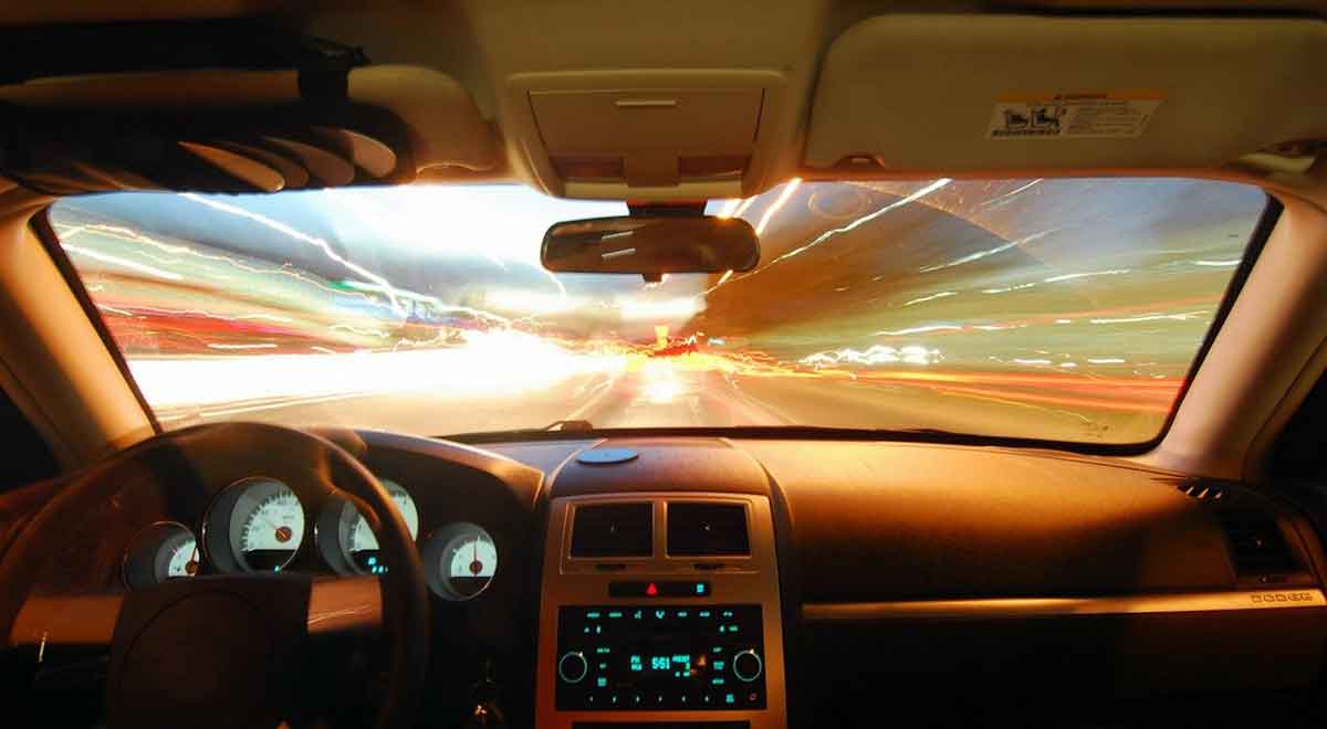 view from cockpit of sportscar.