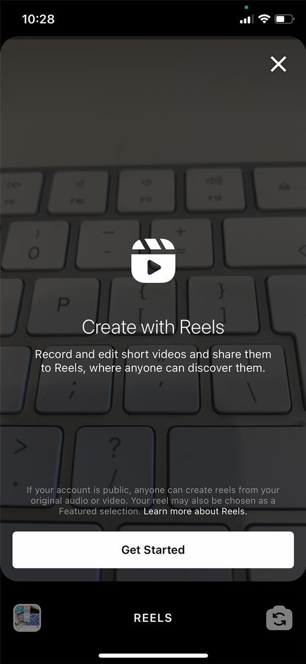 How to create a Reel on Instagram screenshot.