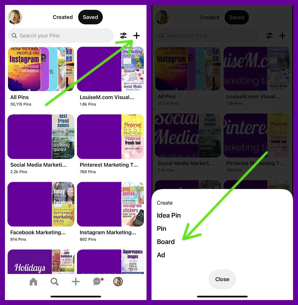 how to add a pinterest board on mobile screenshot.