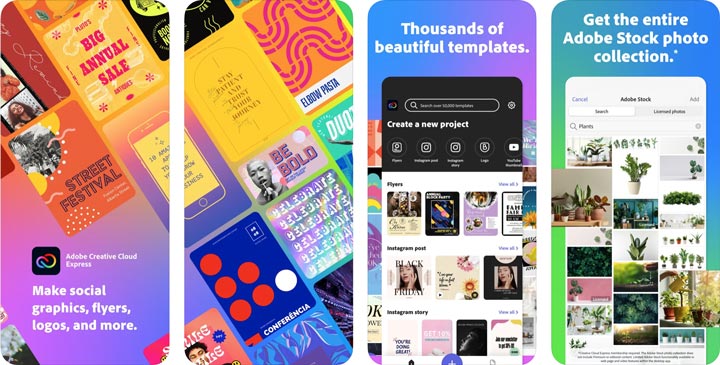 adobe creative cloud express app screenshots.