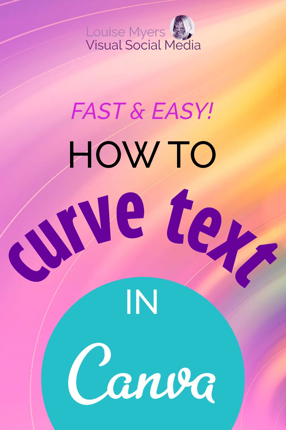 words how to curve text in canva over curvy pastel background with logo.