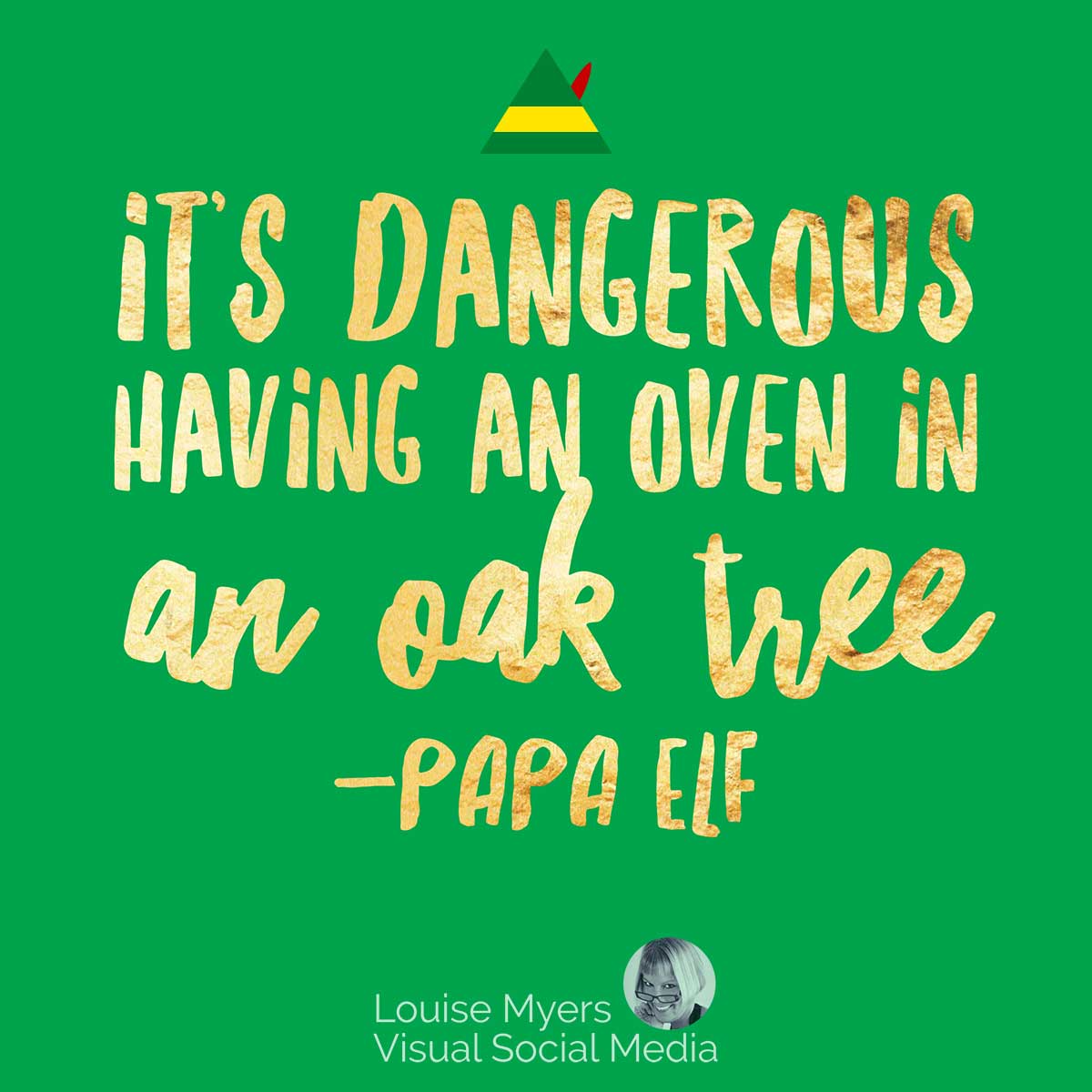 green picture of papa elf quote, it's dangerous having an oven in an oak tree.