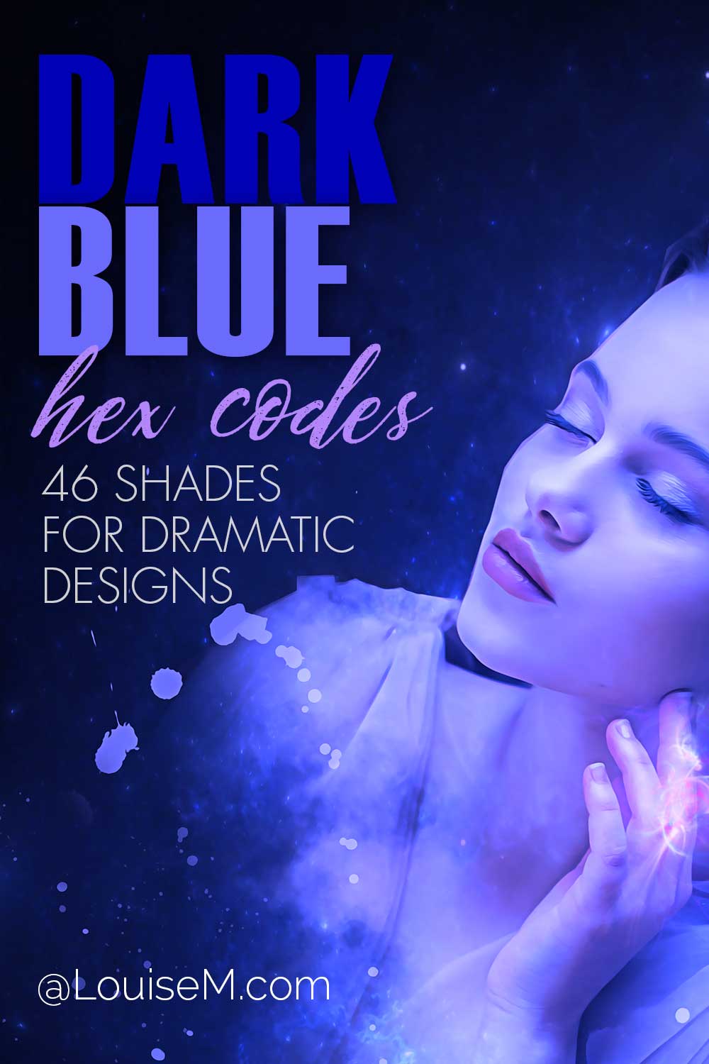 pretty woman in blue light has text, dark blue hex codes for dramatic designs.