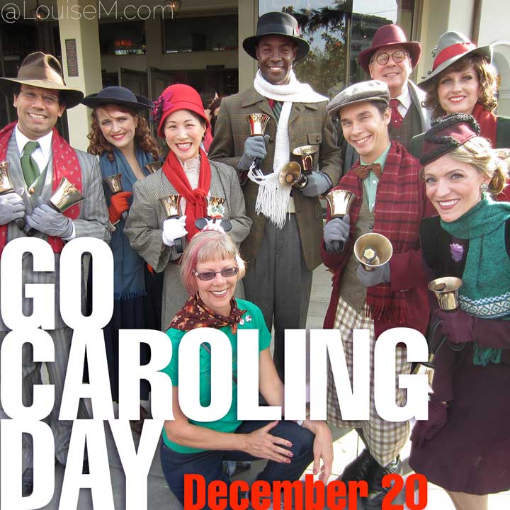 december 20 holiday go caroling day on photo of carolers surrounding me.