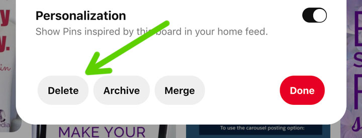 how to delete Pinterest boards screenshot