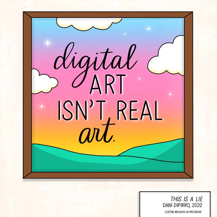 framed art drawing with words about digital art.