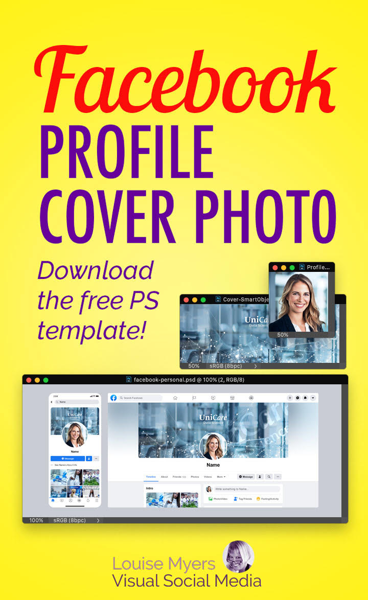 Make your Facebook Profile Cover Photo size look good on both desktop and mobile with this FREE template