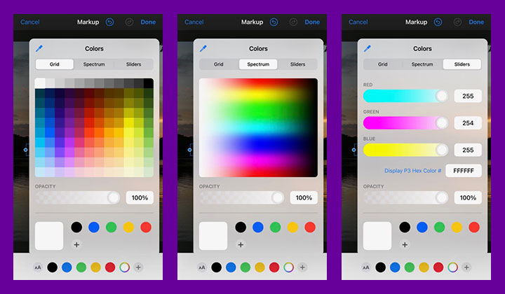 text color options in ios photos app.