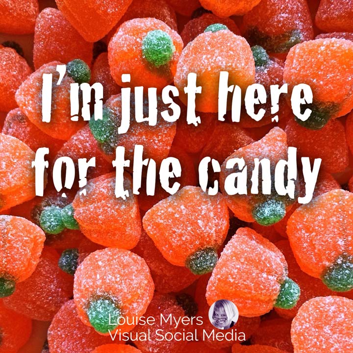 sugared pumpkin jellies has I’m just here for the candy Halloween quote.