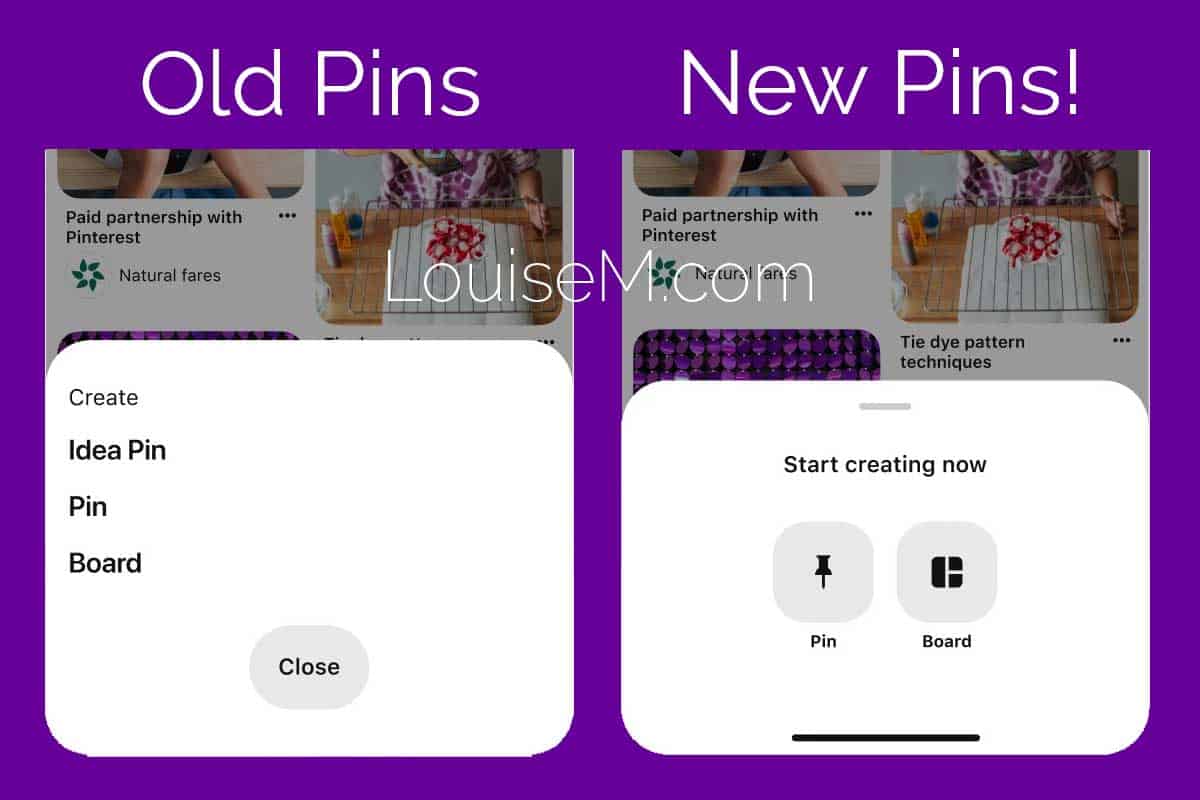 graphic shows the difference between creating Idea Pins and regular Pins in 2023 vs 2024.