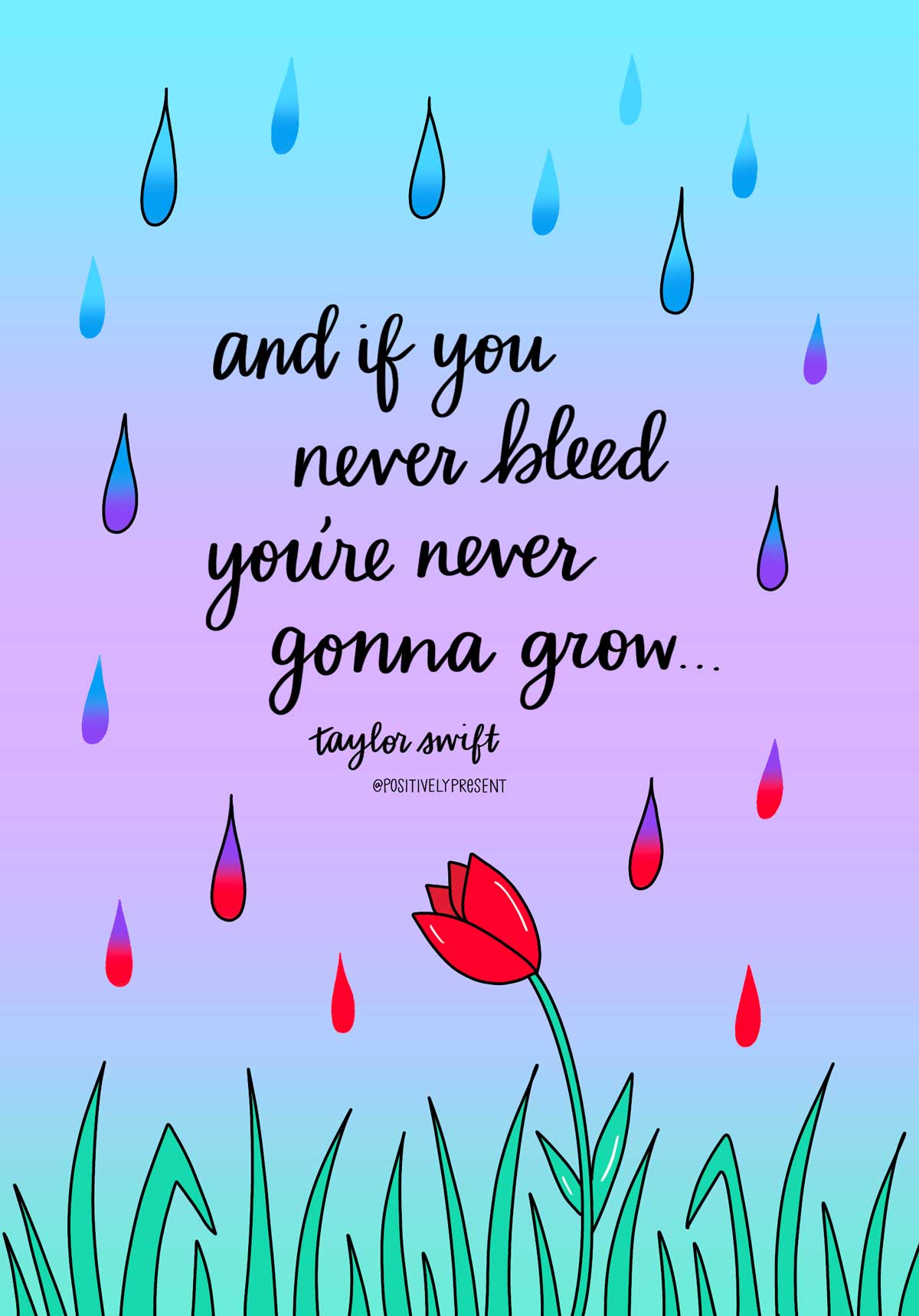 if you never bleed youll never grow taylor swift quote graphic.