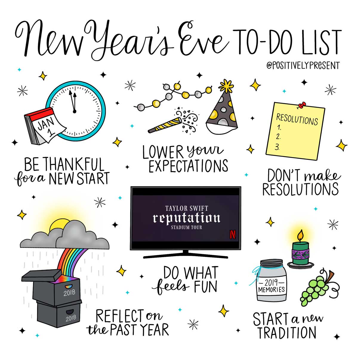 News Year’s Eve to-do list illustration.