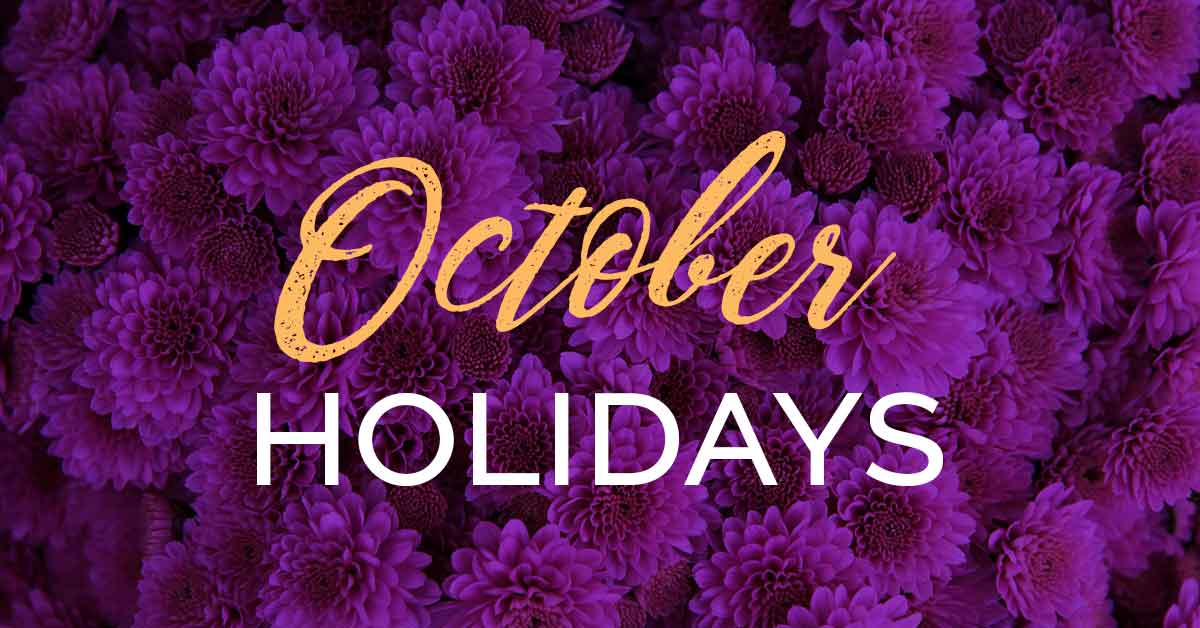 purple chrysanthemums has text October holidays.