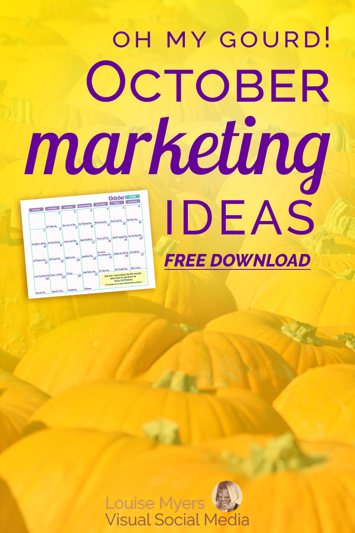 October marketing ideas pinnable image with pumpkin patch scene and calendar page.