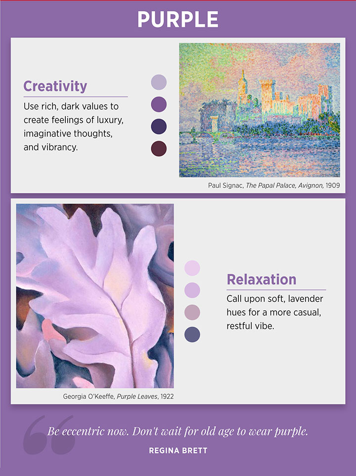 monet and okeefe paintings in purple colors with meaning and emotions portrayed.