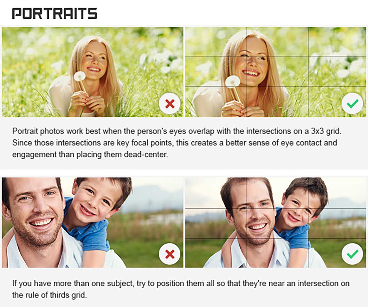 before and after photos show the rule of thirds in portraits.