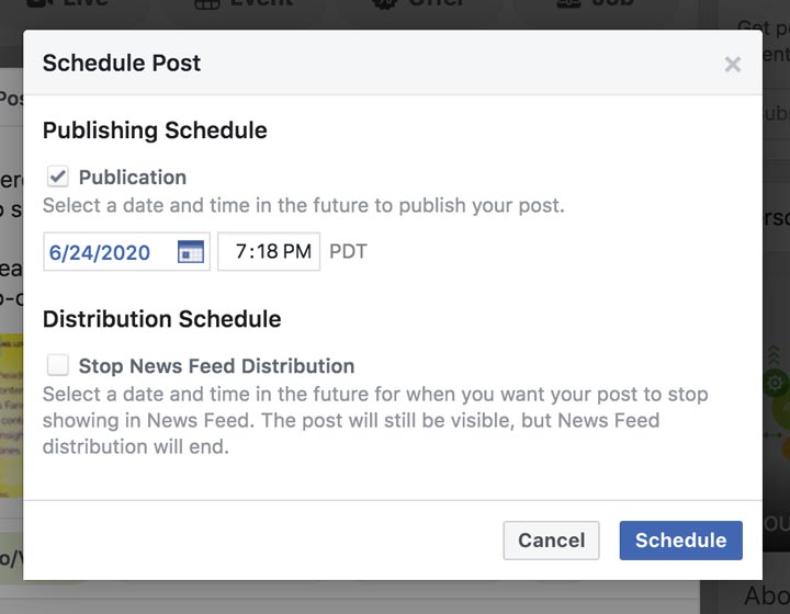 set date and time for facebook post screenshot