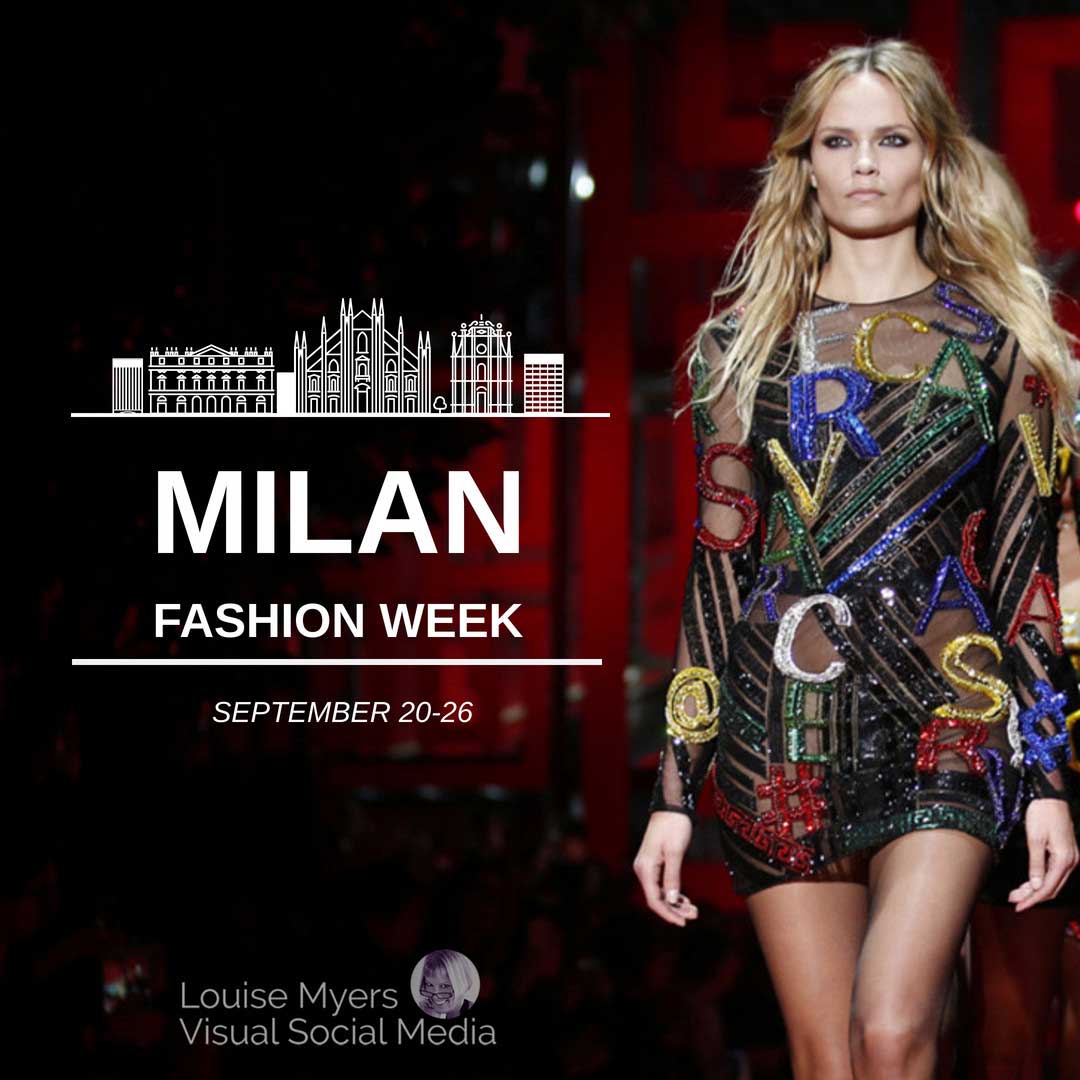 runway model in sequinned versace dress says milan fashion week.