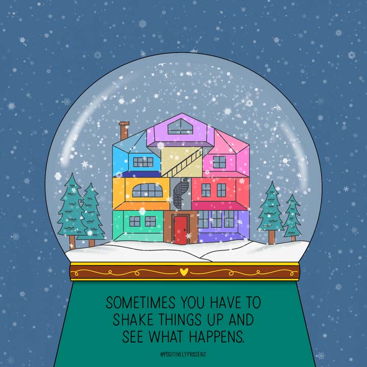 shake it up quote on snowglobe illustration.