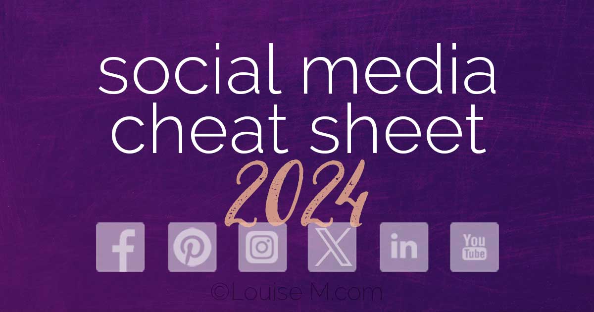 purple banner says social media cheat sheet 2024 with logos of the platforms.