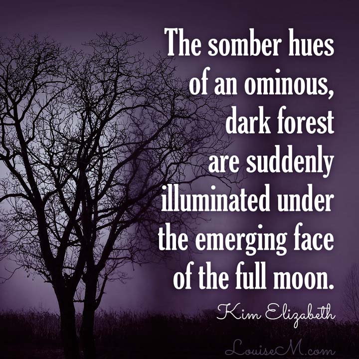 full moon Halloween quote over somber purple landscape.