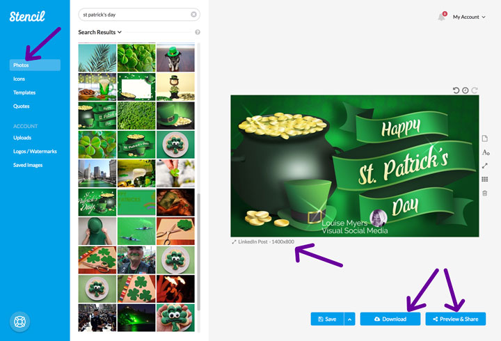 Screenshot of super easy method for making Saint Patrick Day images with Stencil.