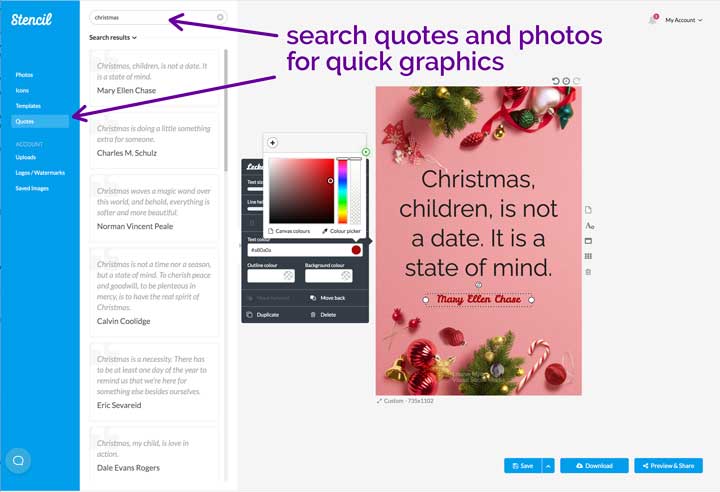 screenshot showing how to make christmas picture quotes in stencil.