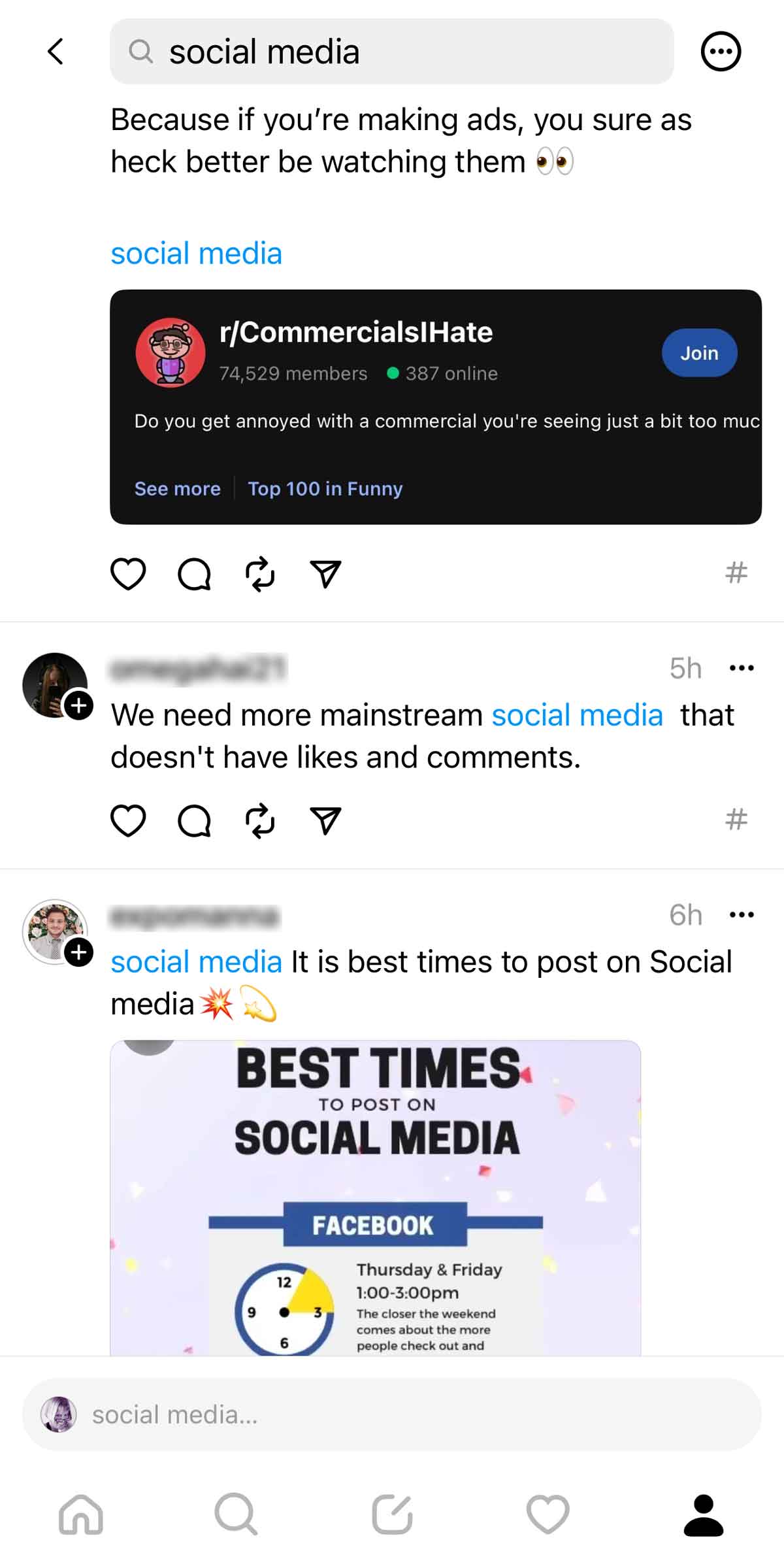 tag feed on threads app for hashtag social media.