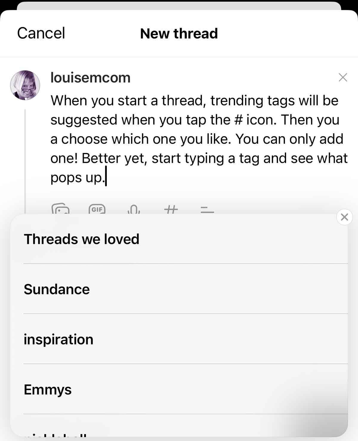 trending tags popup on threads app.