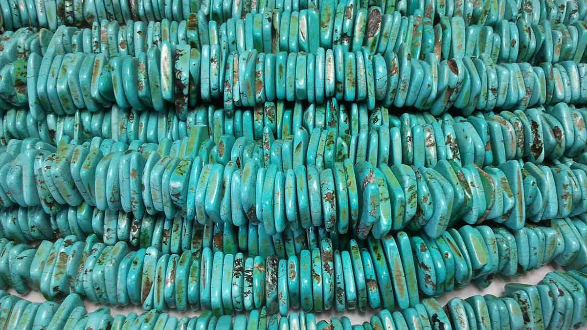 genuine Turquoise beads showing variety of colors.