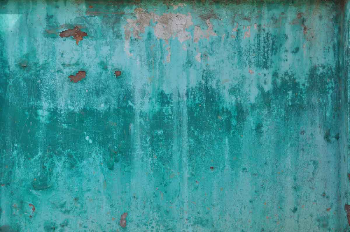 turquoise patina metal with a bit of rust.