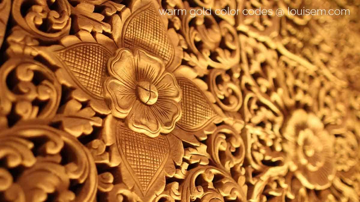 intricate carved wood in warm, orange-toned golds in light, medium, and dark shades of gold.