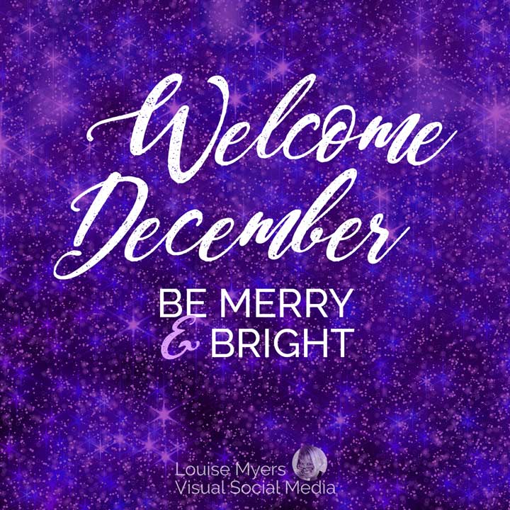 Welcome December! Be merry and bright on purple snowy background.