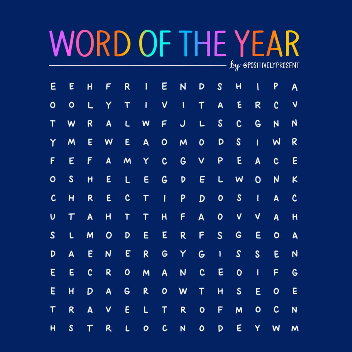 word of the year word find puzzle art.