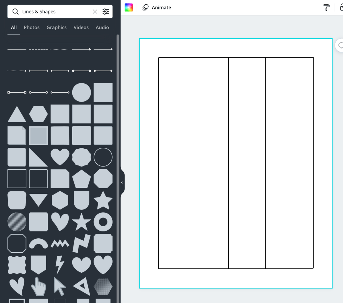 screenshot shows how to make columns for your table with lines. 