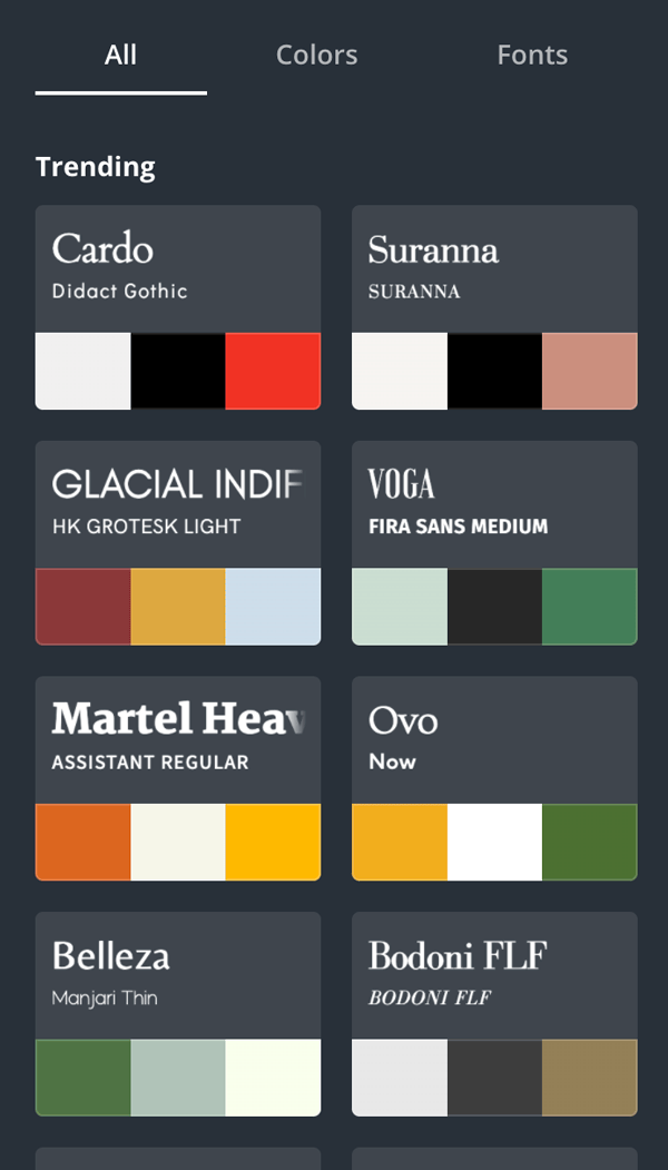 Canva styles trending colors with font pairings